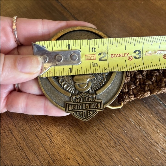 Harley Davidson Parts Eagle Emblem Belt Buckle Vtg 70s Jostens Macrame Belt - Picture 6 of 8